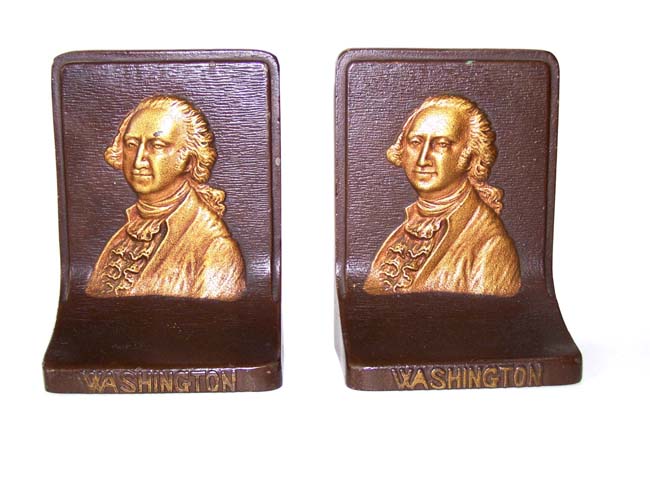 A Fine Pair of Antique Bookends circa 1925 by Bradley & Hubbard depicting George Washington